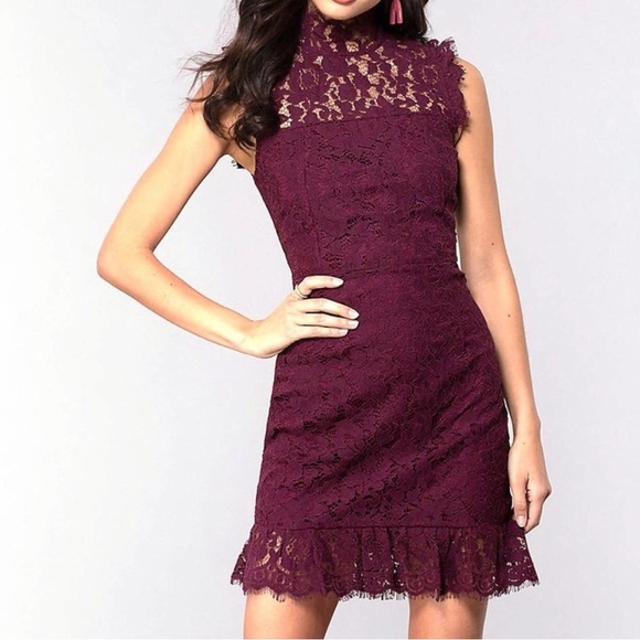 Storia High Neck Lace Mini Dress burgundy red size small - Picture 1 of 7
